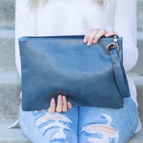 Bella Fawn Handbags - Midnight Blue Vegan Leather Oversized Clutch